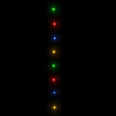 A 49.2 ft multicolor LED string light strand with 150 glowing bulbs in green, red, blue, yellow, and more on dark wire.