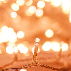 Warm white LED string lights with 150 bulbs on a 49.2-foot USB PVC wire.