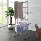 3-Tier Laundry Drying Rack with Wheels Silver 23.6x27.6x50.8