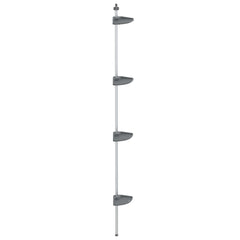 Silver aluminum 4-tier adjustable telescopic shower corner shelf.