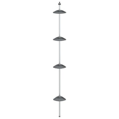 A silver aluminum 4-tier adjustable telescopic shower corner shelf.