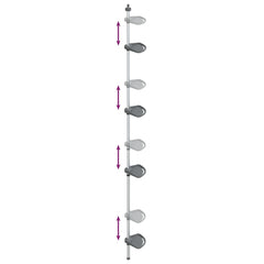 Silver aluminum 4-tier adjustable telescopic shower corner shelf with rust-proof trays.