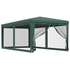 Green HDPE party tent with 6 mesh sidewalls, measuring 9.8'x19.7'.
