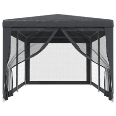 Bostome anthracite party tent with six mesh sidewalls, measuring 9.8'x19.7' in HDPE.