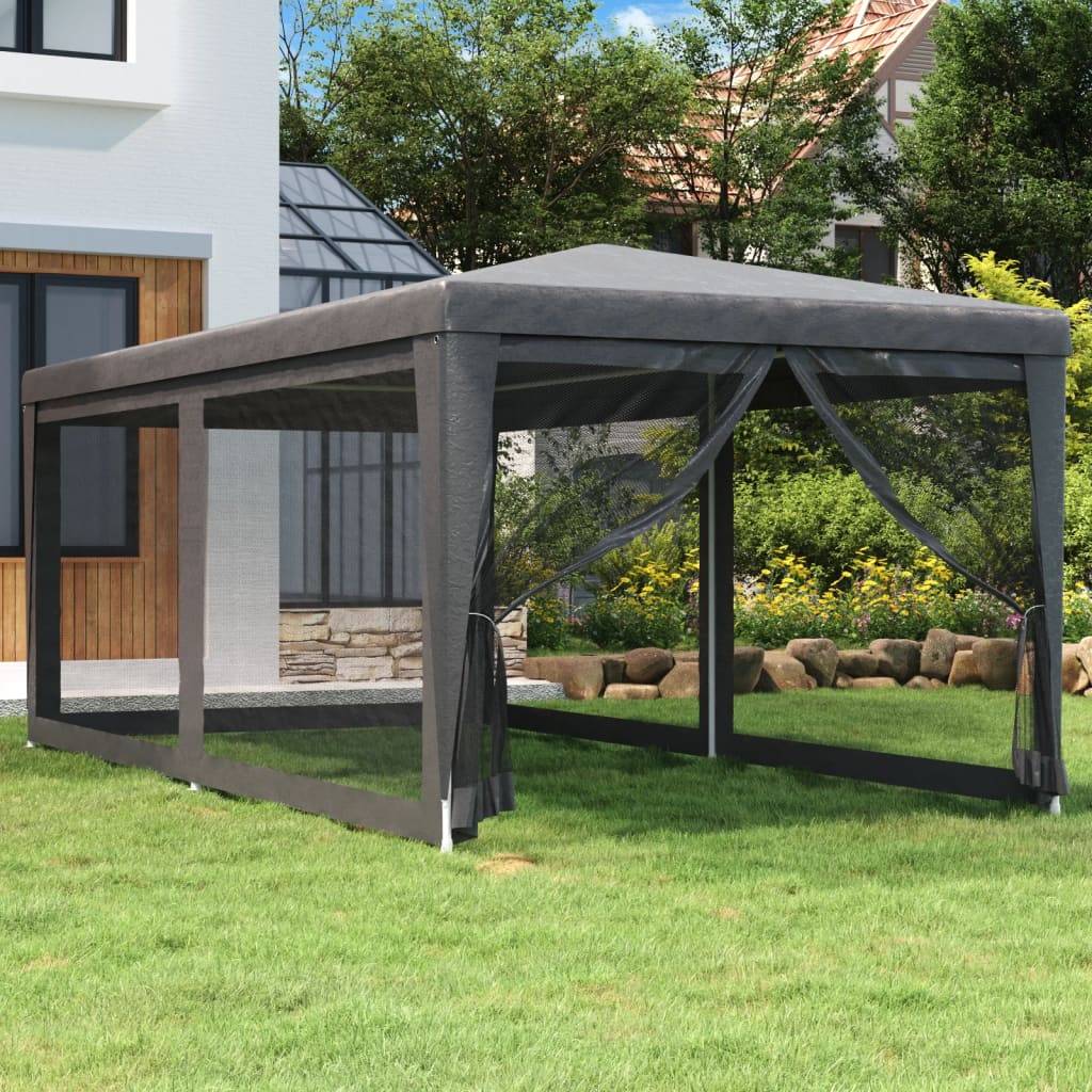 Bostome anthracite party tent with six mesh sidewalls and a spacious canopy for outdoor events.