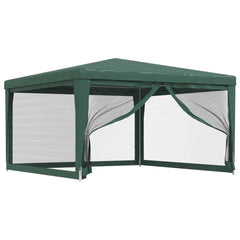 Green 13.1x13.1ft party tent with four mesh sidewalls and powder-coated iron frame.