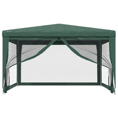 Green HDPE party tent, 13.1x13.1ft, with four mesh sidewalls.