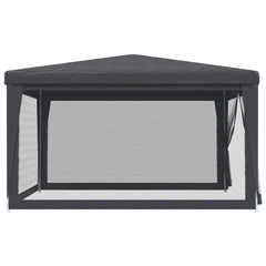 Anthracite HDPE party tent, 13.1x13.1ft, with peaked roof and four mesh sidewalls.