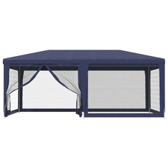 Blue HDPE party tent measuring 19.7'x13.1' with six mesh sidewalls.