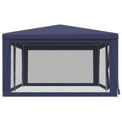 Blue HDPE party tent 19.7'x13.1' with six mesh sidewalls and a powder-coated iron frame