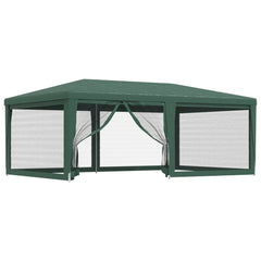 Green HDPE party tent, 19.7'x13.1', with 6 mesh sidewalls and peaked roof.