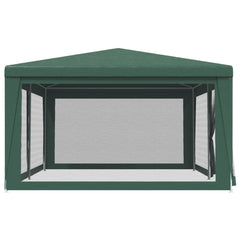 Green HDPE party tent with six mesh sidewalls and a powder-coated iron frame, 19.7'x13.1' size.