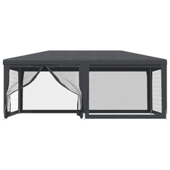 Bostome party tent in anthracite with six mesh sidewalls, measuring 19.7'x13.1'.