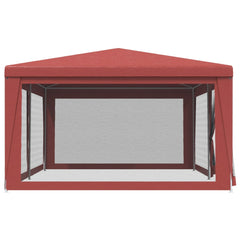 Red HDPE party tent with six mesh sidewalls, measuring 19.7'x13.1' for outdoor events.