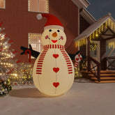 12 ft inflatable snowman with red hat, scarf, candy cane, and multicolor LED lights.