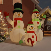 16ft inflatable snowman family in multicolor Oxford fabric with LED lights.