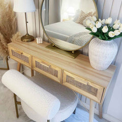 Console Table Brown Engineered wood, solid pine wood, natural rattan