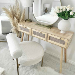 Console Table Brown Engineered wood, solid pine wood, natural rattan