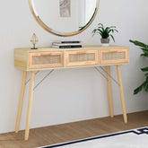 Console Table Brown Engineered wood, solid pine wood, natural rattan