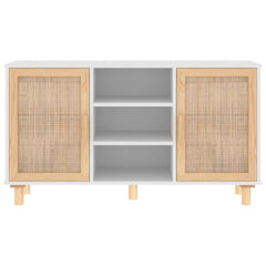 Sideboard White Engineered wood, solid pinewood, natural rattan