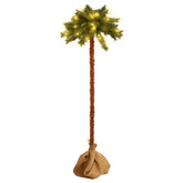 70.9" tall green and brown artificial Christmas palm tree with LED lights and stable base.