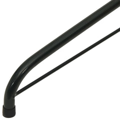 Black steel Christmas tree stand for artificial trees, measuring 3x3x1 ft, with sturdy bolts.