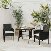 Outdoor Dining Set Black PE Rattan, Steel, Solid Acacia Wood