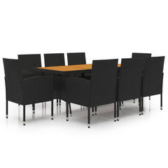 Outdoor Dining Set Black PE rattan, steel, solid acacia wood, foam