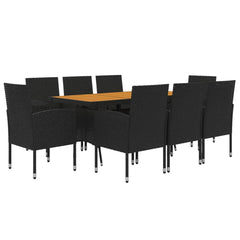 Outdoor Dining Set Black PE rattan, steel, solid acacia wood, foam