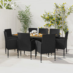 Outdoor Dining Set Black PE rattan, steel, solid acacia wood, foam