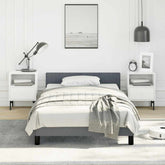 Bed Frame With Headboard Dark Grey Velvet, Plywood, Engineered Wood