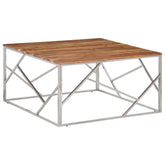 Coffee Table Silver, Natural Wood Stainless Steel, Solid Acacia Wood