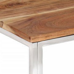 Coffee Table Silver, Natural Wood Stainless Steel, Solid Acacia Wood