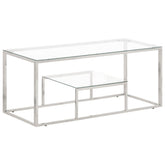 Coffee Table Silver Stainless Steel, Tempered Glass Modern