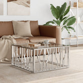 Coffee Table Silver Stainless Steel, Tempered Glass Medium