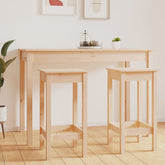 Bar Chair Set of 2 Natural Wood Solid Pine Wood Standard