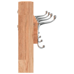 Solid walnut wood wall hanger with five silver hooks, measuring 16.5x3.3x5.5 inches.