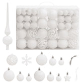 111-piece white polystyrene Christmas bauble set with various styles and sizes.