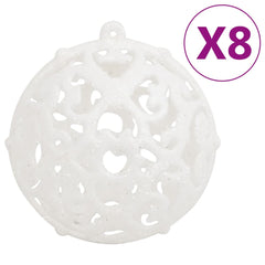A set of 111 white polystyrene Christmas baubles in various styles and sizes for decorating.