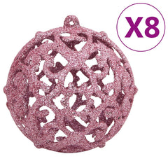 Pink glitter openwork Christmas bauble ornament with hook, pack of 8.
