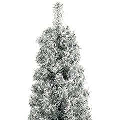 A 106.3-inch slim flocked snow Christmas tree with a metal stand, featuring realistic PVC branches.