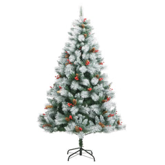 Artificial Hinged Christmas Tree Green and White PVC, Metal 94.5 in