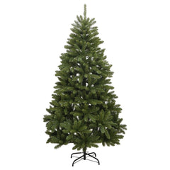 Green hinged artificial Christmas tree with 1680 PVC tips and a sturdy metal stand.