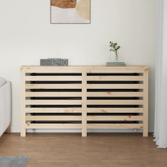 Untreated solid pine wood radiator cover with horizontal slats and top shelf.