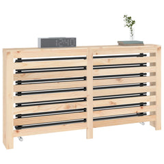 Horizontal untreated pine wood radiator cover with slats and top shelf.