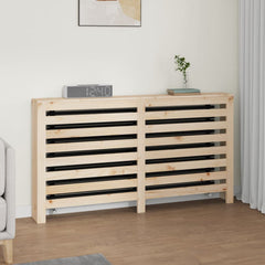 Untreated solid pine wood radiator cover with horizontal slats and top shelf.