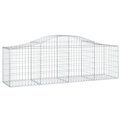 Four galvanized iron gabion baskets with an arched design for garden walls.