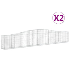 Two arched galvanized iron gabion baskets, each 157.5x11.8x23.6 inches.