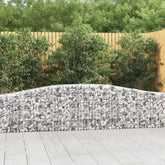 Two galvanized iron arched gabion baskets, 157.5x11.8x23.6 inches, against a wooden fence.