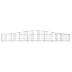 Two arched galvanized iron gabion baskets, each 157.5 inches long with tapering heights.